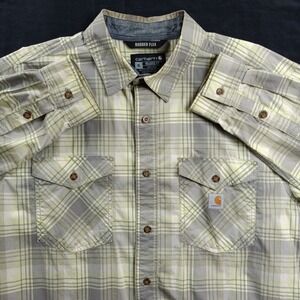 Carhartt Mens Gray Yellow Plaid Rugged Flex Relaxed Fit Long Sleeve Shirt - XXL